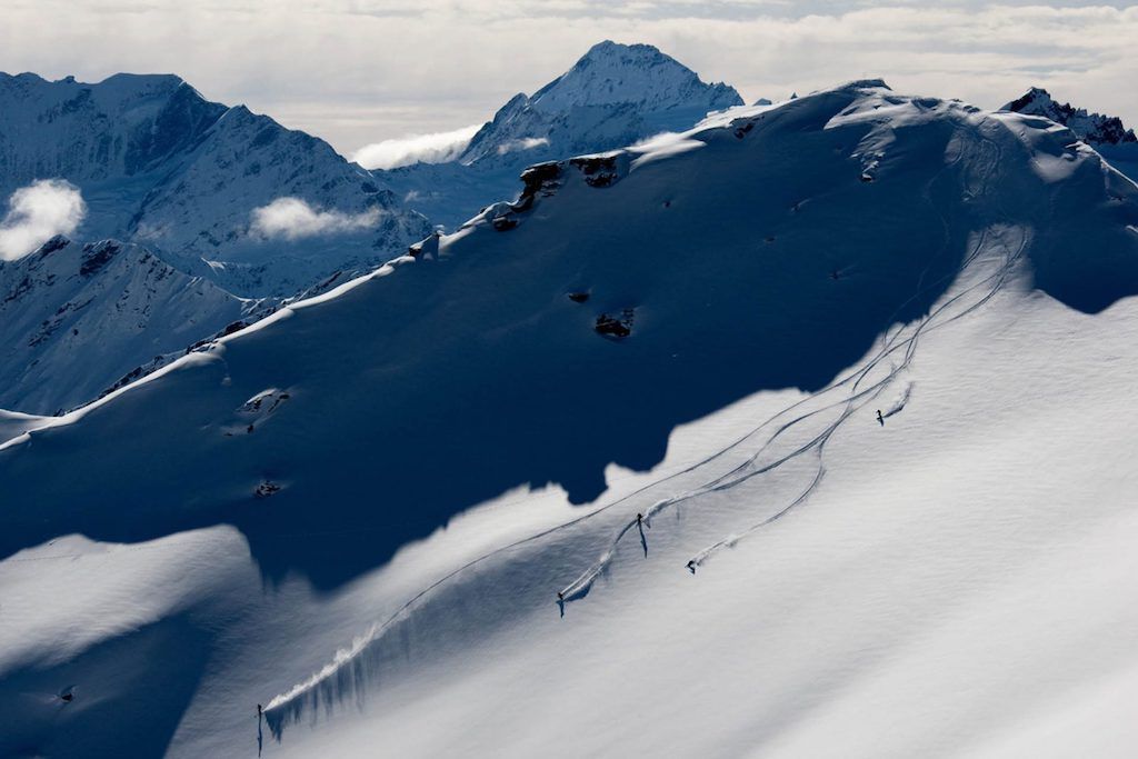 Heli skiing BlackPeak, NZ. Photo by Camilla Rutherford