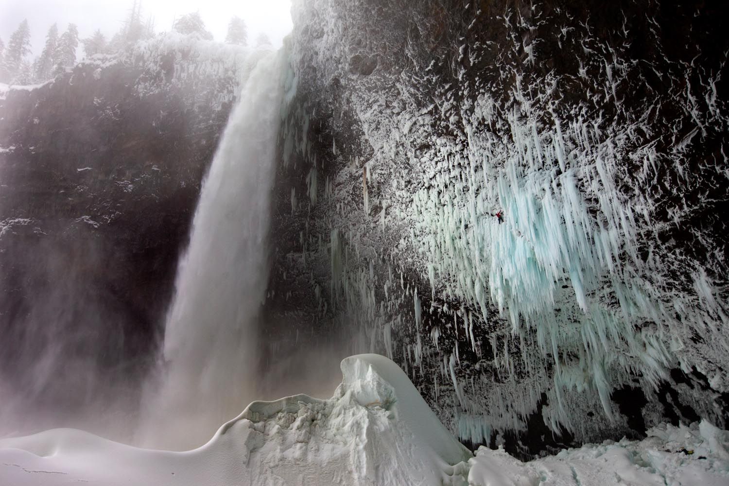 Location: Helmcken Falls, BC - Canada. Climber: Will Gadd. Photographer: Christian Pondella. First Ascent of Helmcken Falls by WIll Gadd and Tim Emmett