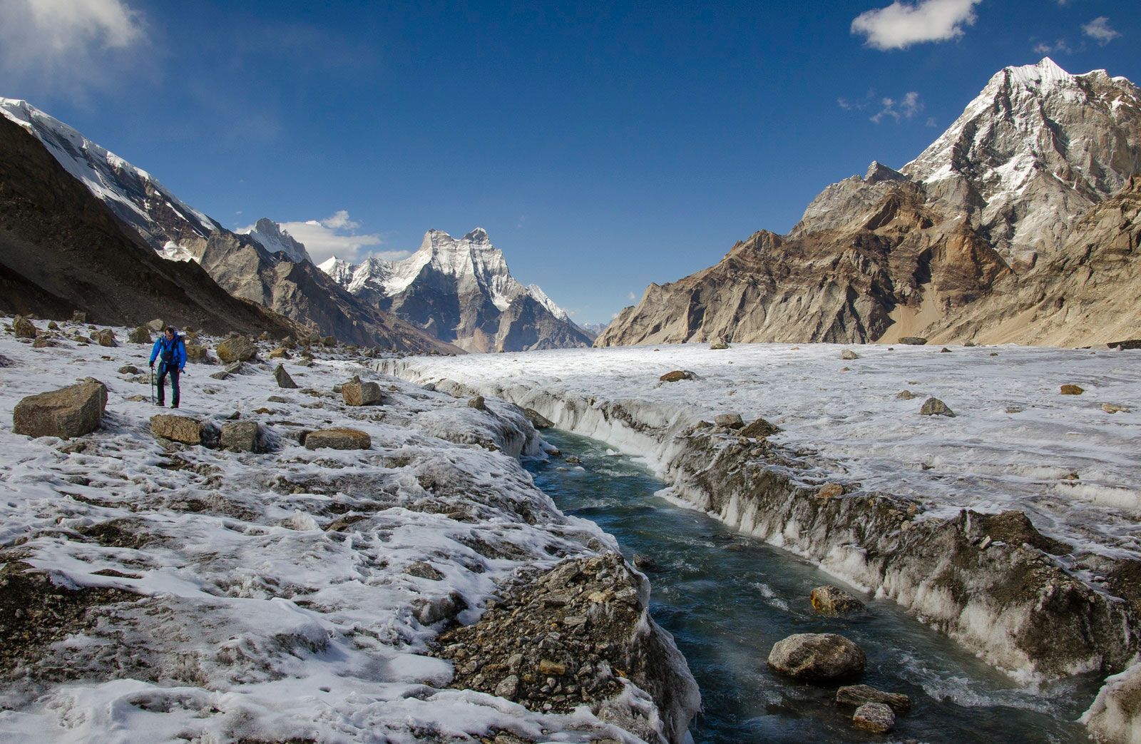 Dave Morton at 17000 ft near top of Gangotri glacier below Chaukhamba iv - near virtual source of Ganges.