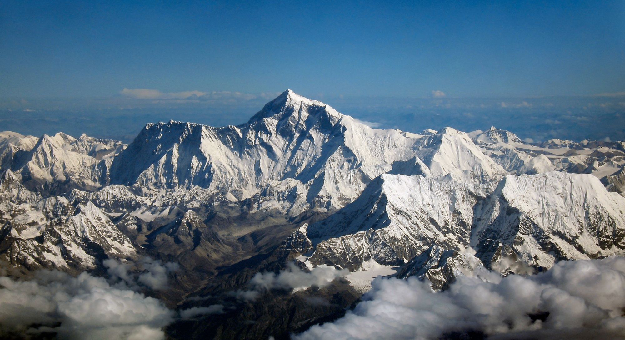 Mount Everest - aerial photo from the south, behind Nuptse and Lhotse