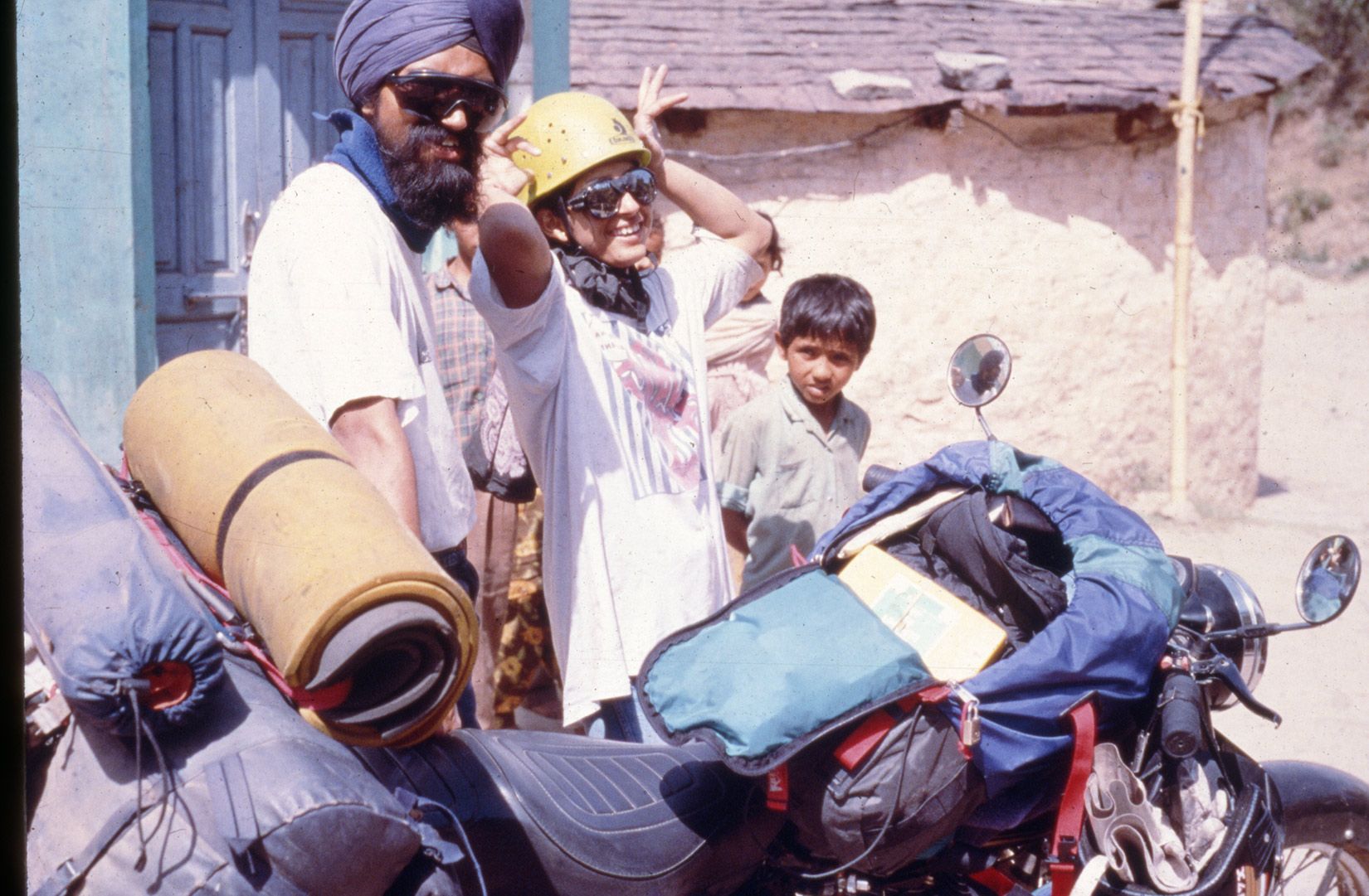 On the bike with all the gear on way to climb Mt.Ali Ratni Tibba in Kullu