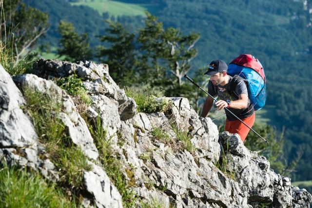 Tom De Dorlodot (BEL) hiking on the Gaisberg near Salzburg during Red Bull X-Alps 2015. © zooom / Leo Rosas