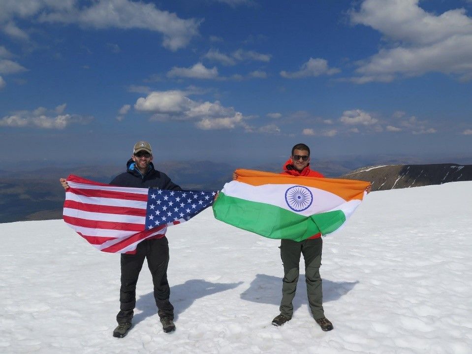 Adam and Tarun on the summit of Ben Nevis, Scotland for Tarun’s 30th birthday in 2016